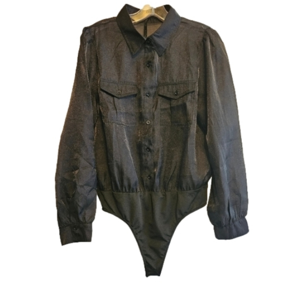 Ferriano Black Bodysuit size Large long sleeve sheer. - Picture 3 of 16